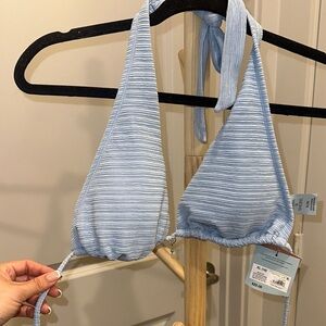 Shade & Shore Light Blue Ribbed Halter Bandeau Bikini Top